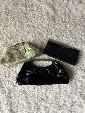 Vintage Clutch Bundle Lot 3 Black Patent +
Lace + Echo Silk Bag Y2K Evening Bags